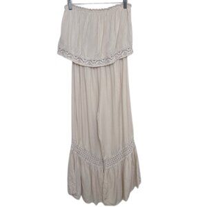 Japna Womens Medium Off Shoulder Boho Crochet Beige Jumpsuit